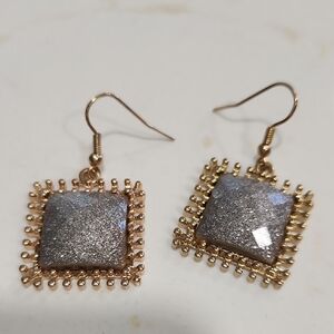 Gold and Silver Square Earrings with Sparkling Center